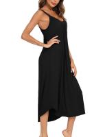 Vestido de tirantes de cuello V sin mangas para mujeres cómoda ropa fresca para el hogar, falda de dormir suelta - details 1