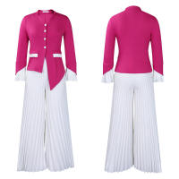 Conjunto de dos piezas de pantalón de pierna ancha plisado y top de manga acampanada de nueva moda de primavera para mujer D553 - details 30