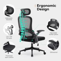Silla de Oficina ergonómica de Malla, Silla de Oficina con Respaldo Alto con reposabrazos 3D, Soporte Lumbar hacia Arriba y hacia Abajo, Silla de Trabajo - Marco Blanco Malla Gris Claro - details 15