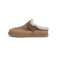 Zuecos de felpa cálidos para la nieve para mujer, zapatillas antideslizantes para exteriores, zapatos informales de ante y piel para mujer, mulas blancas - details 3