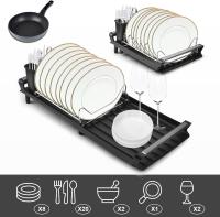 Escurridor de platos compacto, escurridor de platos expandible, escurridor de platos de acero inoxidable, escurridor de platos con tabla de drenaje extensible, escurridor de un solo nivel con soporte para cubiertos extraíble - details 2