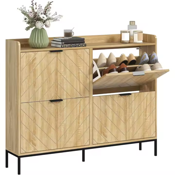 Organizador de Zapatos Ajustable 4 Puertas Abatibles con Estantes 16 Pares para Pasillo Reducido - 1