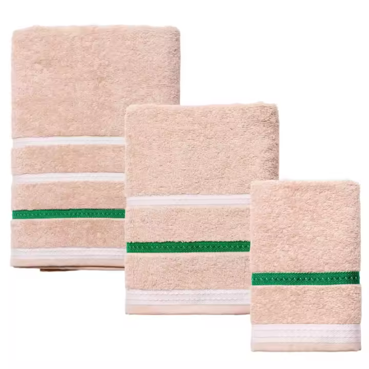 Juego de Toallas de Baño Benetton 100% Algodón 450GSM Diseño a Rayas en Beige / Azul Oscuro - 1