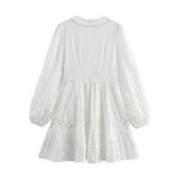 Vestido casual mini de playa de algodón con costuras, manga larga, blanco, primavera 2025, para mujer - details 1