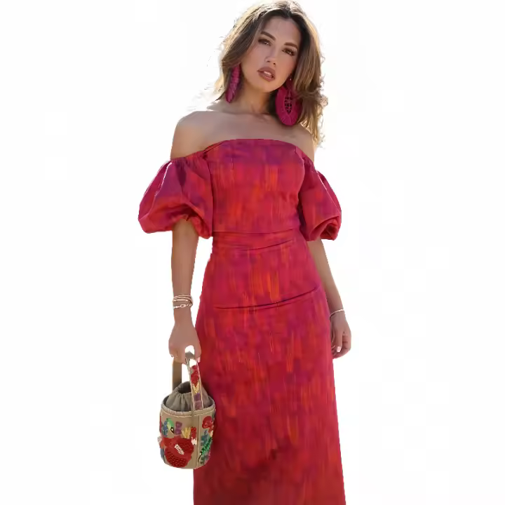 Top corto con estampado Tie Dye para mujer, traje elegante de manga corta con hombros descubiertos,conjunto de vestido ajustado - 1