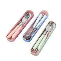 Juego de vajilla de acero inoxidable con caja de almacenamiento, 3 unidades/juego que incluye cuchara, tenedor y palillos, juego de utensilios de vajilla portátil para viajes al aire libre - details 0