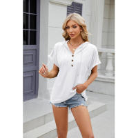 BUNO-2025 Camiseta de manga corta para mujer, Tops con capucha, botones sólidos, cordones, Verano - details 55