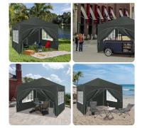 Gazebo plegable de 3x3m, con 4 paredes laterales, tienda de fiesta regulable en altura, gris - details 0