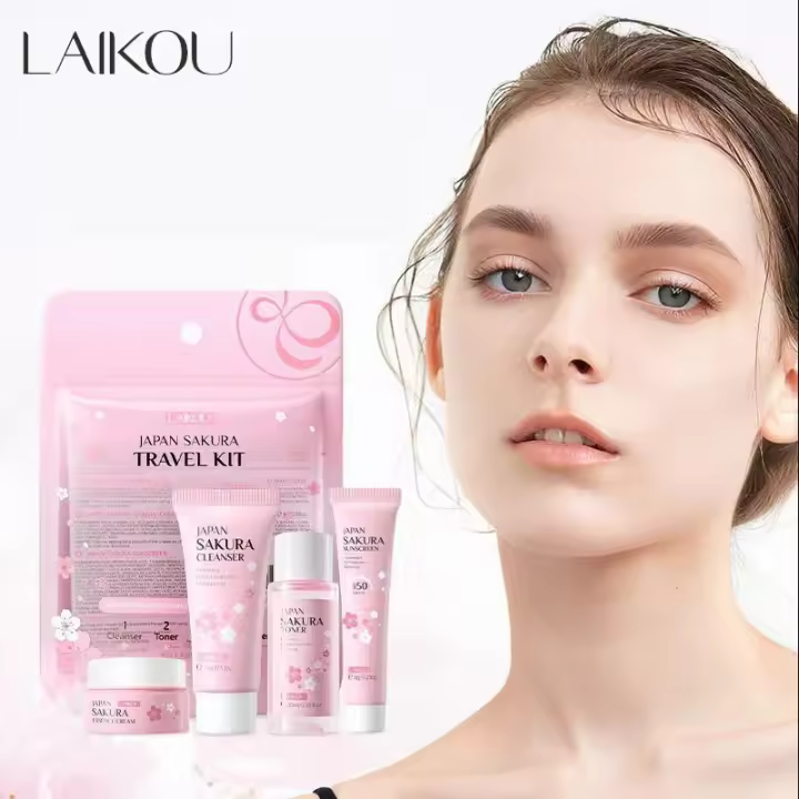 4 unids/bolsa LAIKOU Sakura juegos de cuidado de la piel limpiador Facial crema Facial tóner protector solar reparación hidratante tierno producto para el cuidado del rostro - 1