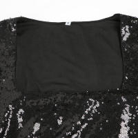 BUNO-vestido negro de lentejuelas para mujer, ceñido al cuerpo con cuello cuadrado, vestidos de fiesta de otoño, tres elegantes para discoteca madura y encantadora - details 10