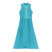 Elegante Traje de Patinaje de Hielo para Mujeres Leotardo de Ballet de Malla Transparente sin Mangas Traje de Baile Lírico Contemporáneo - details 10