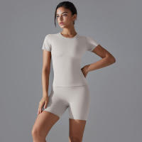 Chándal de cuello redondo para mujer, camiseta de ciclismo de secado rápido, ropa de entrenamiento transpirable, pantalones cortos deportivos para correr y gimnasio - details 6