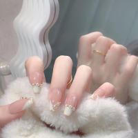 Manicura postiza larga rosa de estilo francés suave con uñas de borde inofensivo y liso para decoración de uñas DIY - details 6