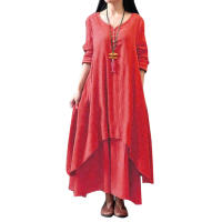 Anself primavera moda mujer Casual vestido suelto Color sólido manga larga vestidos de mujer de gran tamaño talla grande Boho largo Maxi vestido - details 17