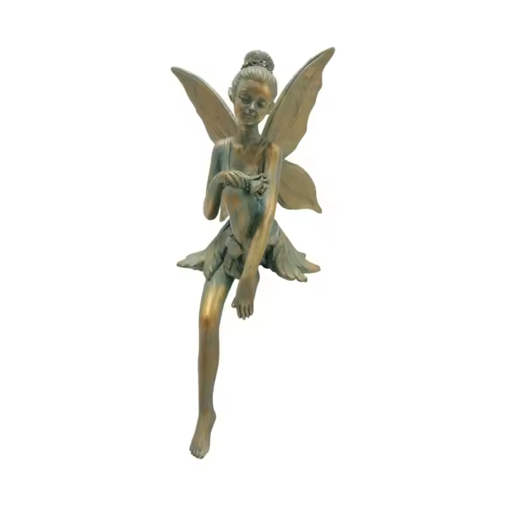 Estatuilla de Hada de las flores sentada Retro creativa, artesanías de resina divertidas, estatua de alas de Ángel, escultura de hadas hecha a mano, decoración de jardín - 1
