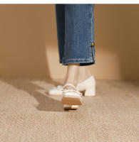 Zapatos individuales de tacón grueso cosidos con lazo de nuevo estilo, zapatos de mujer de tacón medio. - details 11