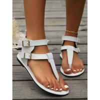 Estilo Verano Nuevo Tacón Bajo Punta para Mujeres Cómodas Sandalias Planas de Toma Alta con Hebilla de Cinturón. - details 8