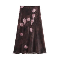 OUWU- Media Falda De Mujer Estilo Retro Elegante Textura Impresa Otoño Nueva Media Falda Midi - details 2