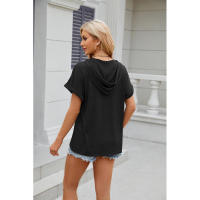 BUNO-2025 Camiseta de manga corta para mujer, Tops con capucha, botones sólidos, cordones, Verano - details 35