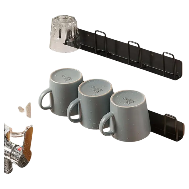 Soportes montados en la pared de 2 piezas, café sin perforación, estante para tazas con 4 estantes para tazas, soportes para tazas para cocina, sala de estar, oficina - 1