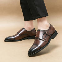 Zapatos de monje con doble hebilla para hombre, calzado de vestir, color marrón y negro, novedad - details 14