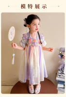 Vestido de princesa mejorado estilo Tang antiguo Hanfu con hombros descubiertos y nube de encaje bordado edición china de verano para niñas - details 8