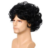 Peluca corta natural marrón de 10 pulgadas, fibra resistente al calor, cosplay retro, peluca sintética ondulada y rizada, cabello esponjoso y atractivo para hombres jóvenes - details 1