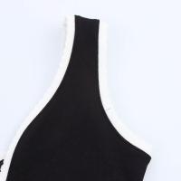 BUNO-verano elegante decoración de contraste moda mujer cuello en V sin mangas espalda descubierta Midi medias vestido de punto Mujer - details 4