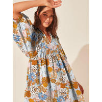 Vestido corto de vacaciones de playa de rayón informal suelto con lazo floral para mujer de moda de verano - details 100