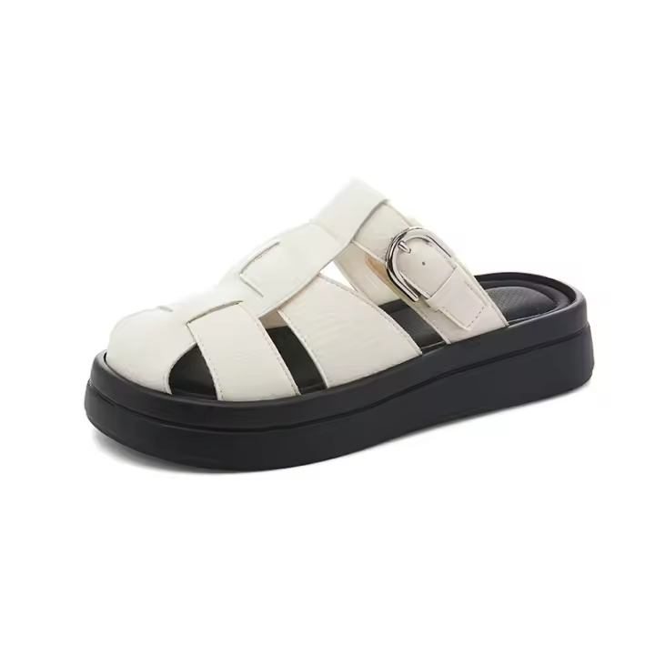 Sandalias retro hueco bolsa cabeza zapatillas nuevas versátiles ligeras casuales de mujer tipo muffin playa media fregona - 1