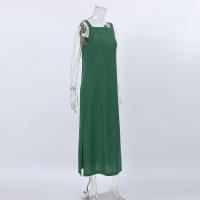 Vestido de tirantes divididos sueltos de algodón verde de nuevo estilo de verano para mujer - details 21