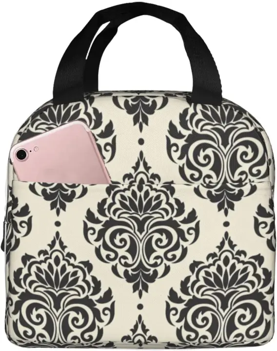 Fiambrera con estampado de rosas y hojas para mujer, bolsa de almuerzo reutilizable, bonita bolsa de mano - 1