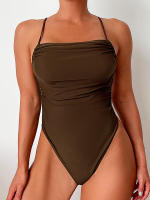 Bañador de una pieza para mujer, traje de baño liso, Monokini Sexy con tirantes, ropa de playa para verano, 2024 - details 1