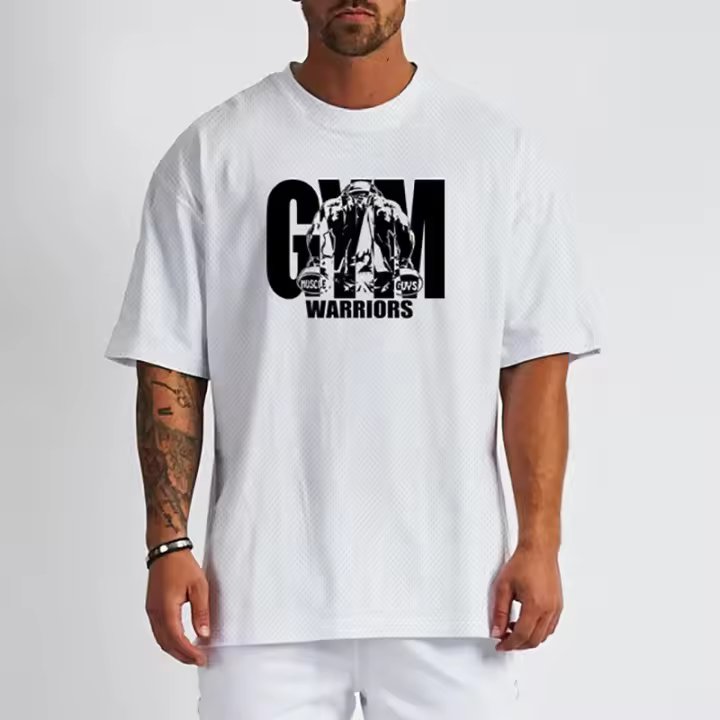 Brand Gym Clothing Mesh Quick Dry Oversized T Shirt Mens Fitness Loose Half Sleeve Hip Hop Streetwear Bodybuilding T-shirt - 1