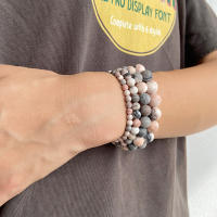 Pulsera de Piedra Mineral Zebra Rosa Frostada Natural Hecha a Mano Joyería de Meditación de Yoga - details 12