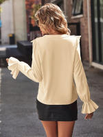 Camisa elegante de oficina para mujer, Top de manga larga con cuello en V y un solo pecho, color rojo y rosa, 2024 - details 9