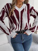 Jersey con cuello en V para mujer, suéter de manga larga con patrón geométrico de contraste, hilo de rosca, Tops informales de punto, otoño e invierno, 2023 - details 15