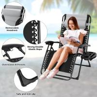Tumbona de jardín de 3 piezas, tumbona de playa, mesa de Camping, silla con cojín gris - details 4