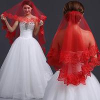 Tocado de velo de encaje largo simple para boda nupcial rojo clásico para mujer - details 0