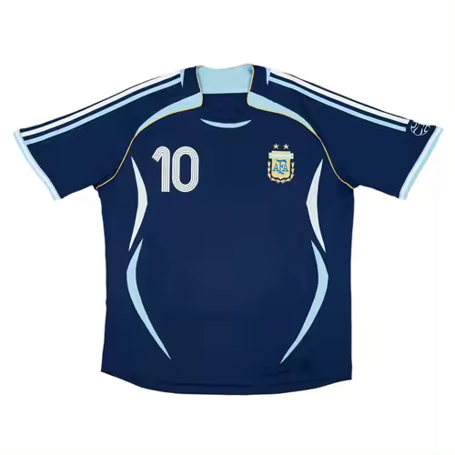 Camiseta de fútbol visitante de Argentina 2006 Personalizada 19 MESSI 10 RIQUELME Retro Camiseta - 1