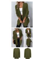 Suéter con bolsillo para mujer, cárdigan de manga larga con cuello en V, Tops casuales, Tops de punto, Color sólido, Coreano - details 3