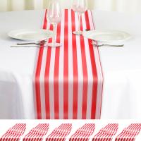 Camino de mesa a rayas para boda, Decoración de mesa de poliéster, Diseño a rayas rojas y blancas, decoración de mantel de 12x108 pulgadas, 6 piezas - details 2
