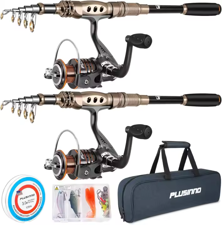 Combo de caña de Pescar y Carrete, caña de Pescar telescópica de Fibra de Carbono con Carrete, Kit de caña de Pescar para Agua Salada y Agua Dulce - 1