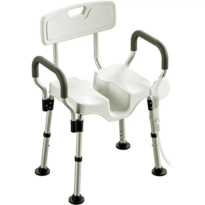 de Ducha con Brazos Asiento de Ducha Resistente, taburetes de baño con Respaldo, Recorte, Asiento Antideslizante en Forma de U, Altura Ajustable para Ancianos, Discapacitados, Mujeres Embarazadas - 1