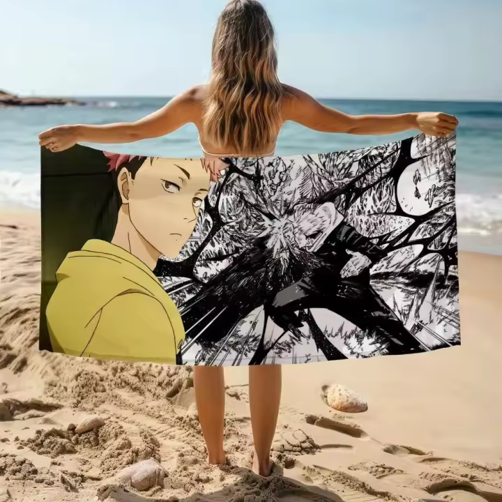Jujutsu Kaisen-toallas de playa grandes de microfibra para baño, toalla deportiva de secado rápido para adultos, gimnasio, Spa de viaje en casa - 1