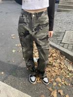 Pantalones informales de camuflaje para mujer, Pantalón recto Harajuku de Hip Hop, holgados, Unisex, Cargo, combina con todo, básicos, Chic - details 2