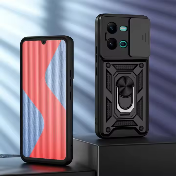 KEYSION Funda protectora a prueba de golpes V25 5G V25e, anillo de protección de lente de cámara deslizante, soporte para teléfono, cubierta trasera para VIVO X80 Lite - 1