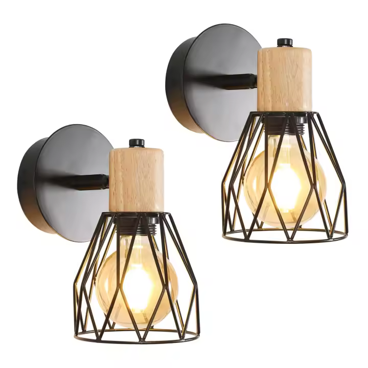 Luz de Pared de Metal Goeco Diseño de Aplique de Pared Industrial Lámpara de Pared Decorativa Ajustable de Madera Eficiencia Energética Iluminación Interior Decorativa - 1