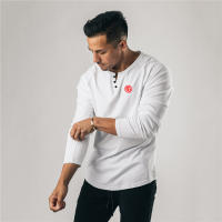 Black Slim Fitting T-shirt Top Simple Casual American Tough Guy Fitness Long Sleeve - details 4