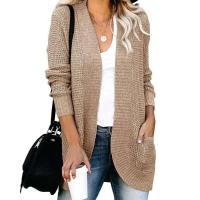Cárdigan suelto con frente abierto para mujer, manga larga, informal, ligero, suave, suéteres de punto, abrigo con bolsillos - details 5
